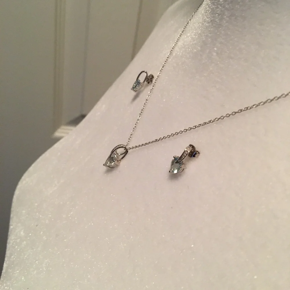 EVERLY JEWELRY AUTHENTIC GENUINE AQUAMARINE/DIAMOND (925) NECKLACE - Picture 7 of 15